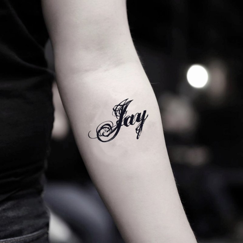 OhMyTat 英文名字 Jay 刺青图案纹身贴纸 (2 张) - 纹身贴 - 纸 黑色