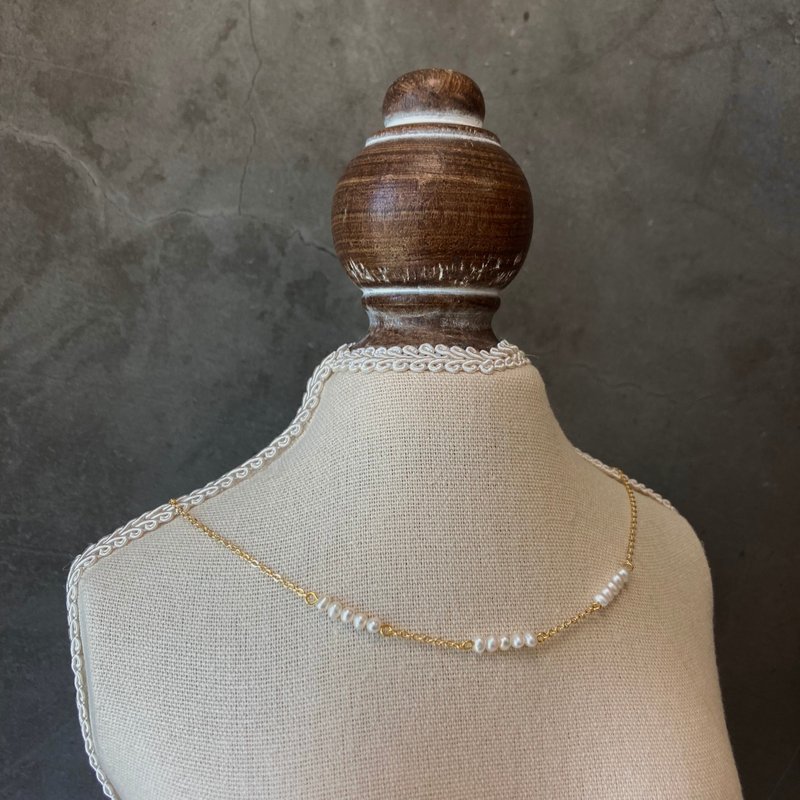 14K包金 多颗天然珍珠项链 锁骨链 - 项链 - 珍珠 白色