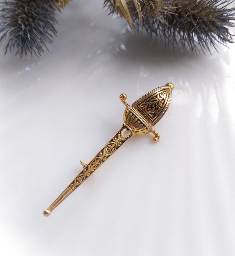 西洋古董饰品。DAMASCENE 西班牙大马士革 西洋剑 别针 - 徽章/别针 - 其他金属 金色