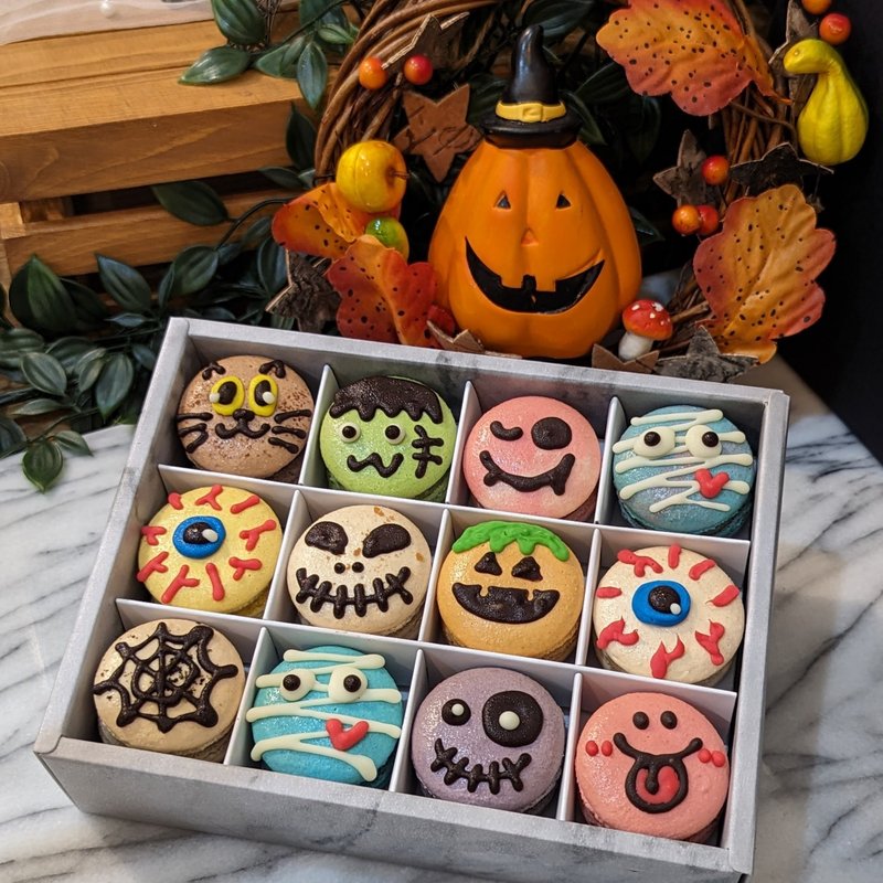 【万圣节礼盒】万圣派对 手工彩绘12入法式马卡龙缎带礼盒 - 蛋糕/甜点 - 新鲜食材 