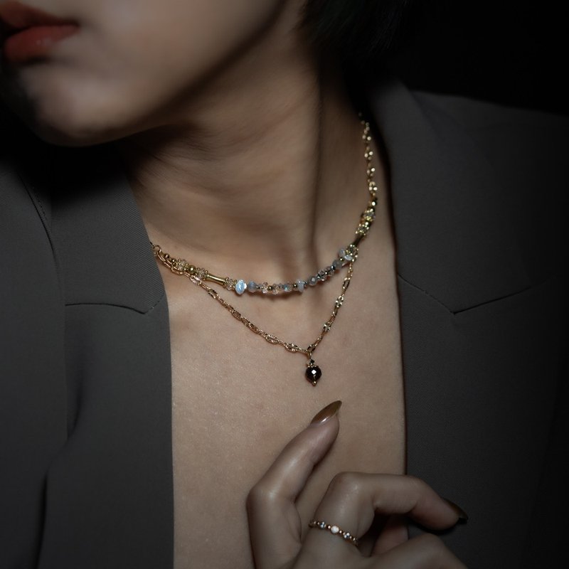 内心宇宙 l 茶晶拉长石白水晶项链 N0046 - 锁骨链 - 宝石 