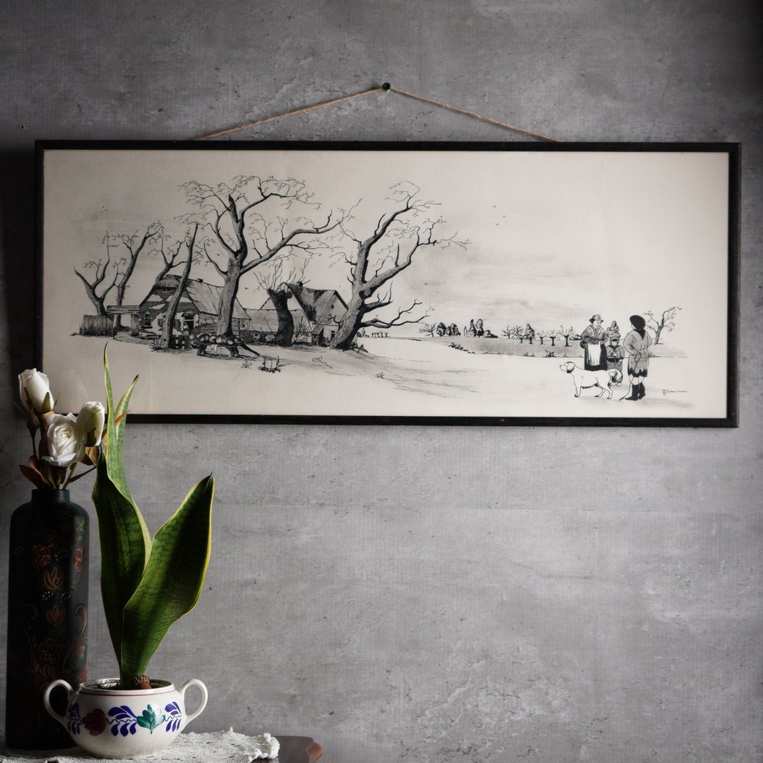 荷兰Tuilen Koen乡村风景落款钢笔画/老物 - 海报/装饰画/版画 - 纸 白色