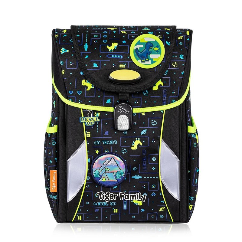 Tiger Family学院风护童安全灯超轻量护脊书包-恐龙迷宫 - 后背包/双肩包 - 防水材质 黑色