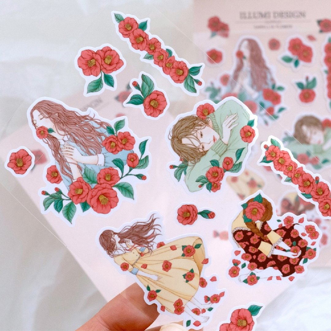 山茶花男孩女孩轧型贴纸 (illumi design) - 贴纸 - 纸 红色