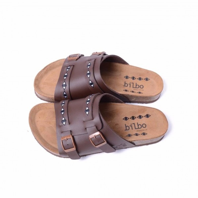 Evangelion X oqLiq - eyes sandals (咖啡) - 男款休闲鞋 - 真皮 咖啡色