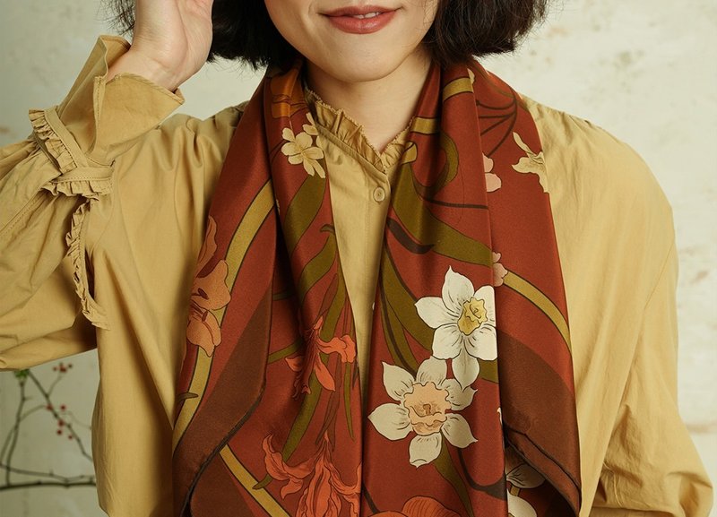 【後花園】 复古优雅双绉真丝大方巾 - 丝巾 - 丝．绢 多色