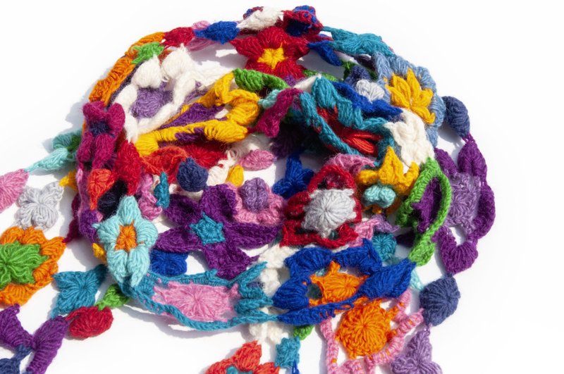 手工钩织羊毛围巾 花朵钩织丝巾 钩织围巾 手工编织丝巾-生如夏花 - 围巾/披肩 - 羊毛 多色