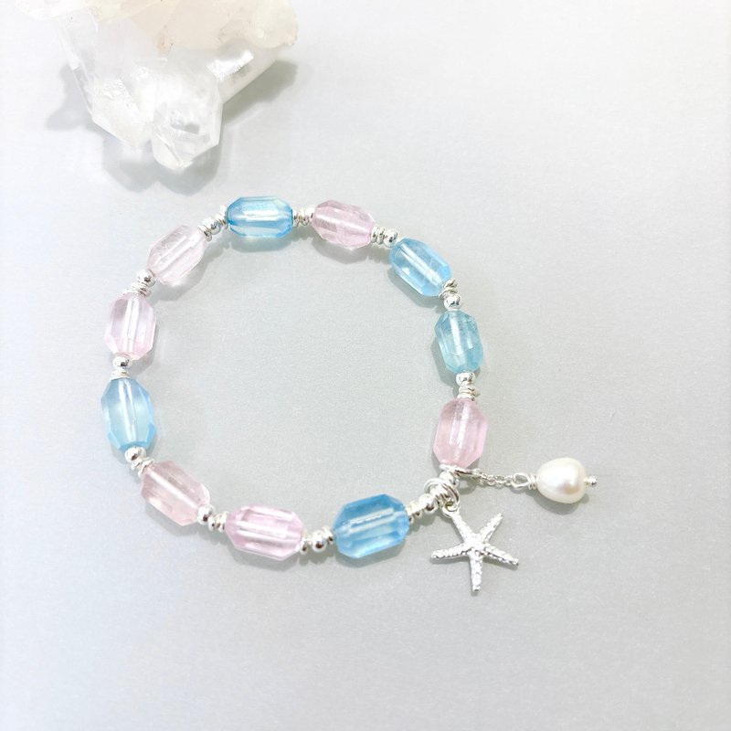 Ops Morganite bracelet-摩根石/银/粉嫩/天然石/手链/弹性/珍珠 - 手链/手环 - 宝石 多色