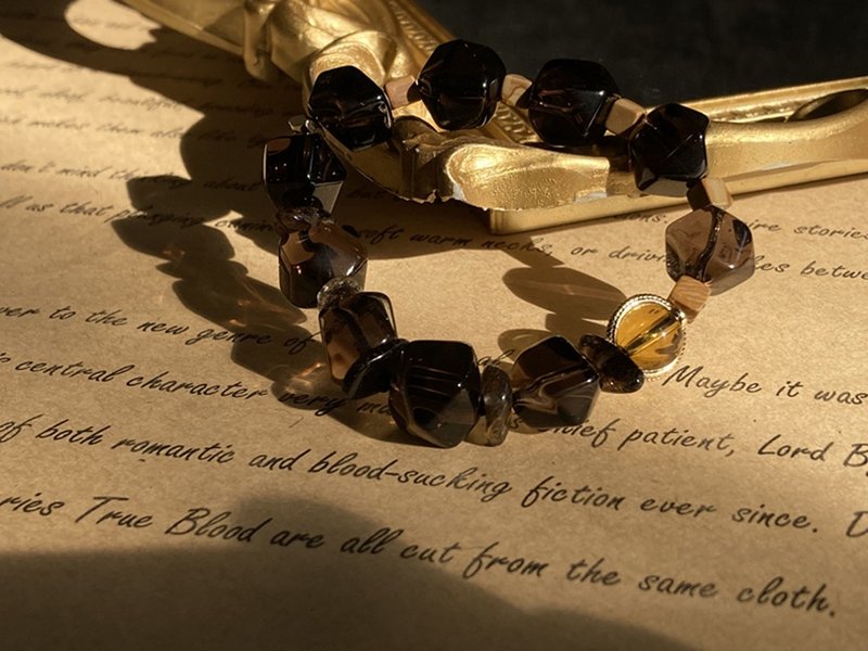 【电报里的摩斯密码－同生之约。手链】茶晶、木纹石、茶黄晶 - 手链/手环 - 其他材质 咖啡色