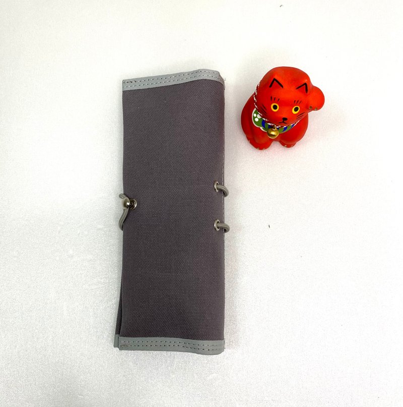 左手双折笔盒　极简紧凑尺寸 - 铅笔盒/笔袋 - 棉．麻 灰色