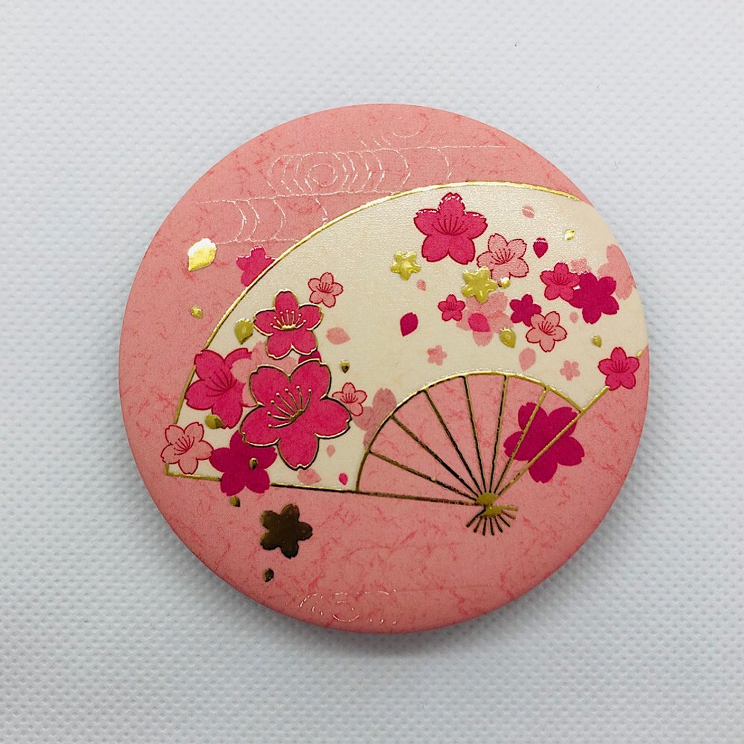Hand mirror with gold foil - Spring flower(SAKURA)- - 彩妆刷具/镜子/梳子 - 玻璃 蓝色