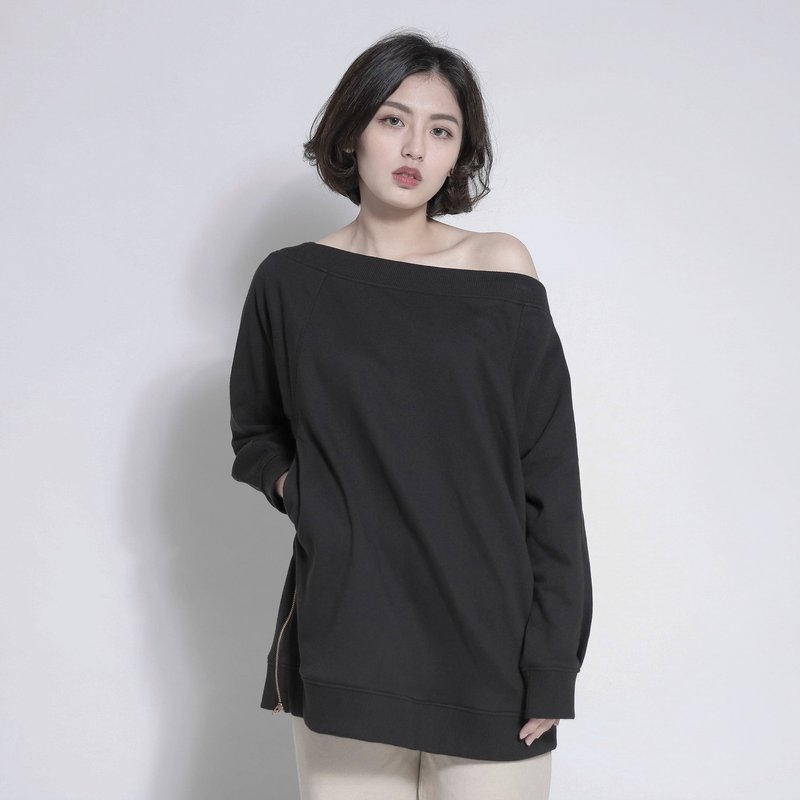 Deposition 沉积平口上衣_7AF002_黑 - 女装上衣 - 棉．麻 黑色