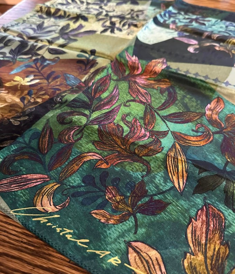 50cm方_丝巾_藤蔓图案 丝巾 CrystalART - 丝巾 - 其他材质 绿色