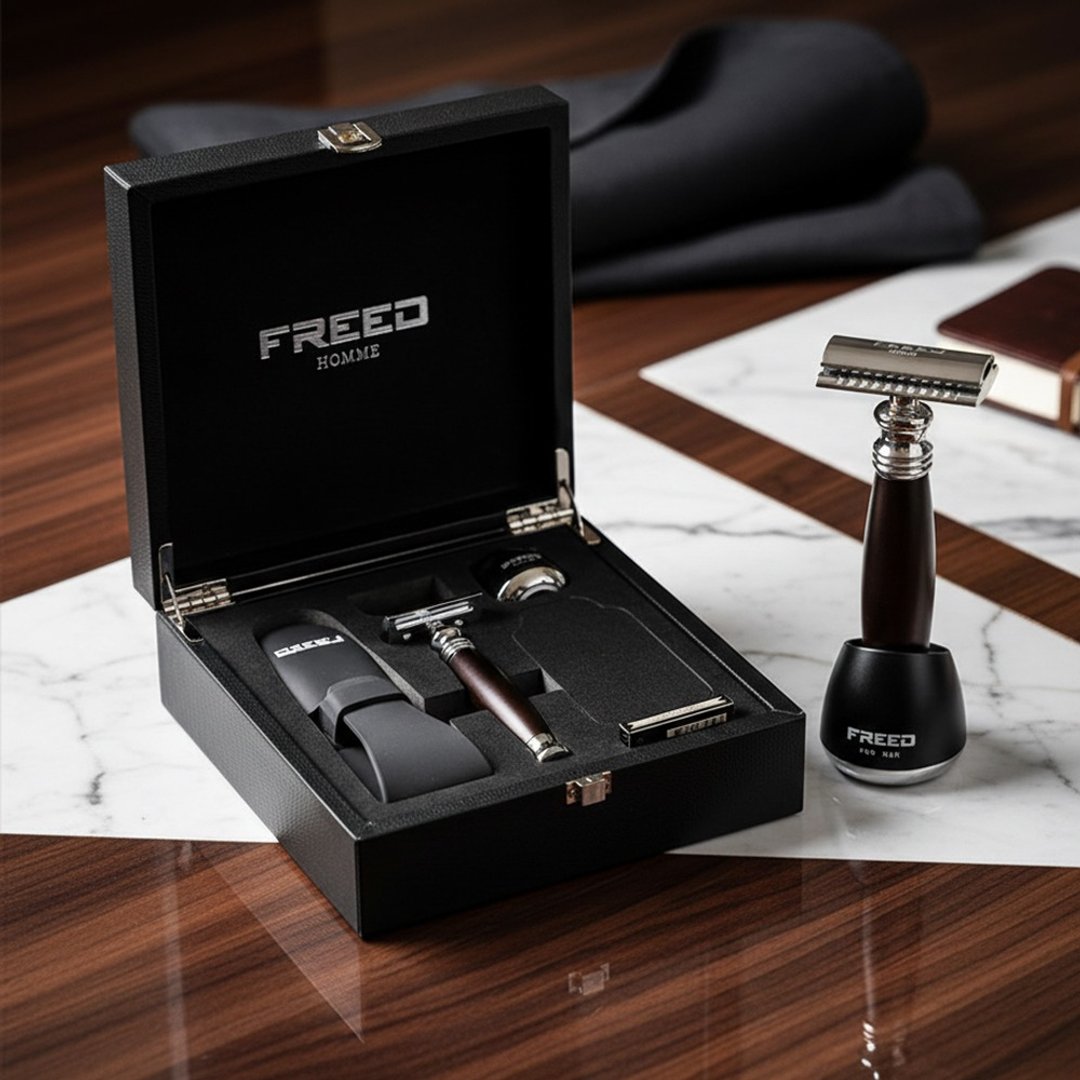 【FREED】双刃刮胡刀尊爵礼盒 马鞍棕 定制化刻字 生日礼物 - 男性清洁护肤品 - 其他金属 咖啡色