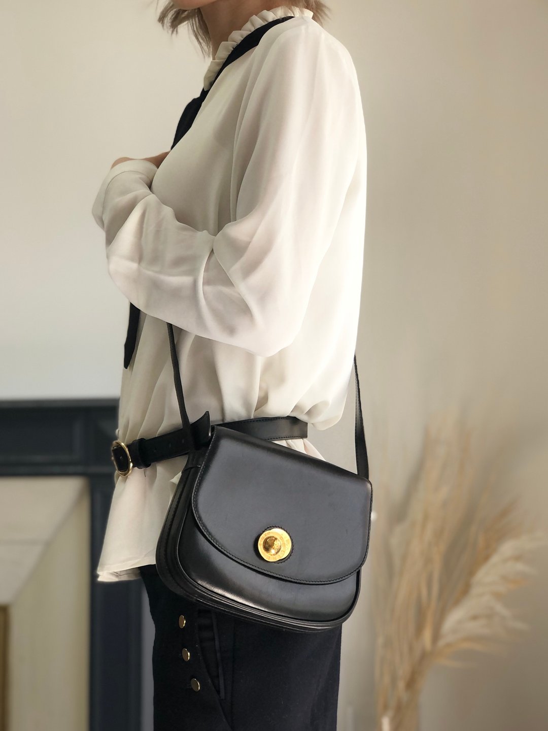 【 VintageShop solo 日本直送中古包专卖店 】CELINE  સુંદરીઓ શોલ્ડર બેગ કાળા રંગની સ્ટાર બોલ લેધર ફ્લૅપ વિન્ટેજ 7skrtb - 侧背包/斜挎包 - 真皮 黑色