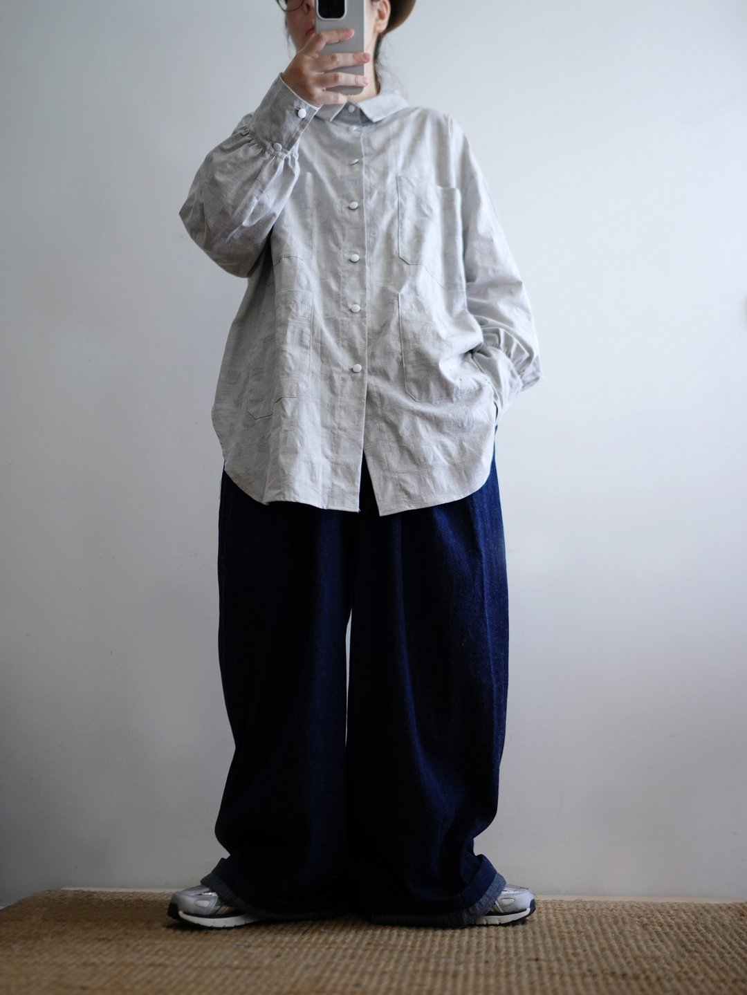 浅灰圆点缇花衬衫 - 女装衬衫 - 棉 灰色