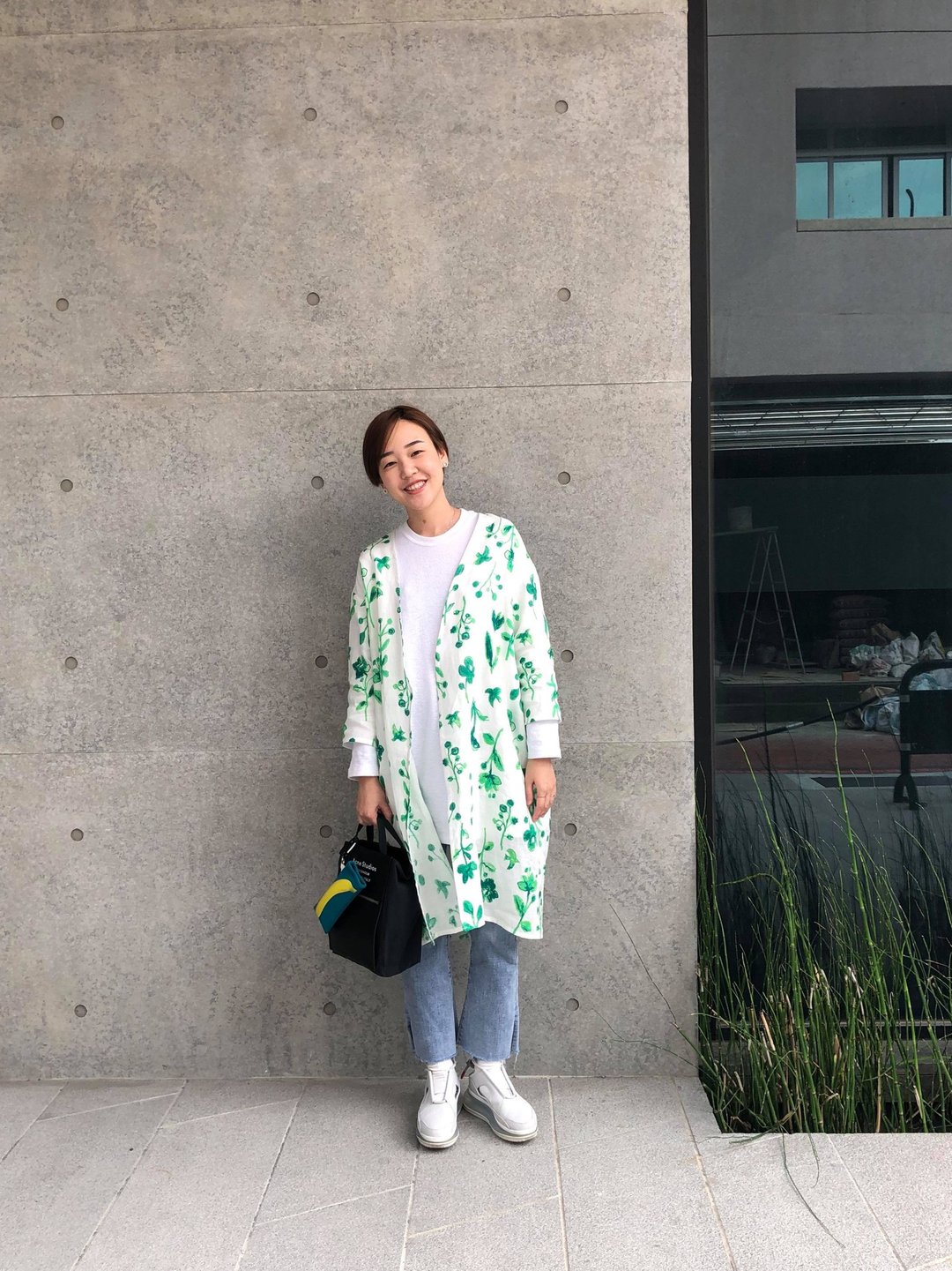绿花花长罩衫七分袖外套 - 女装休闲/机能外套 - 棉 绿色