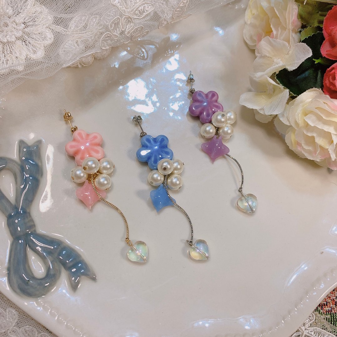 【奶油花语】 耳环 耳针/耳夹 - 耳环/耳夹 - 树脂 粉红色
