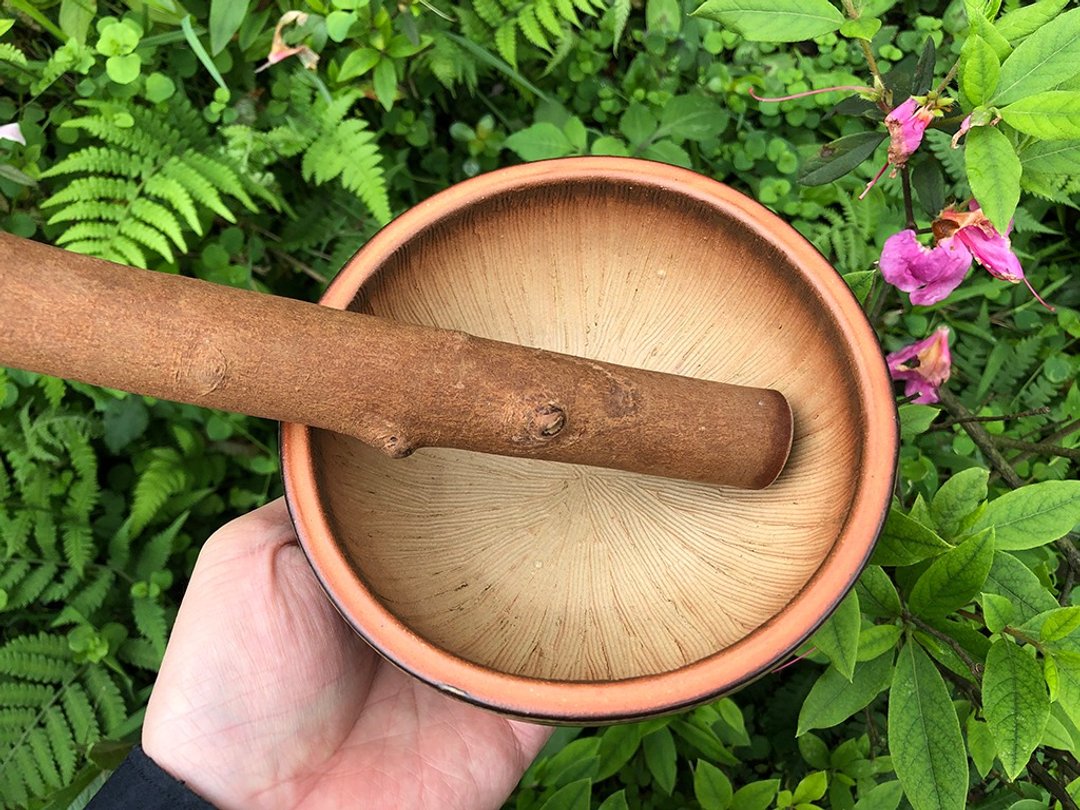 擂茶体验套组/包邮【在家体验制作擂茶】手感擂茶钵、芭乐树擂棒 - 美食 - 其他材质 卡其色