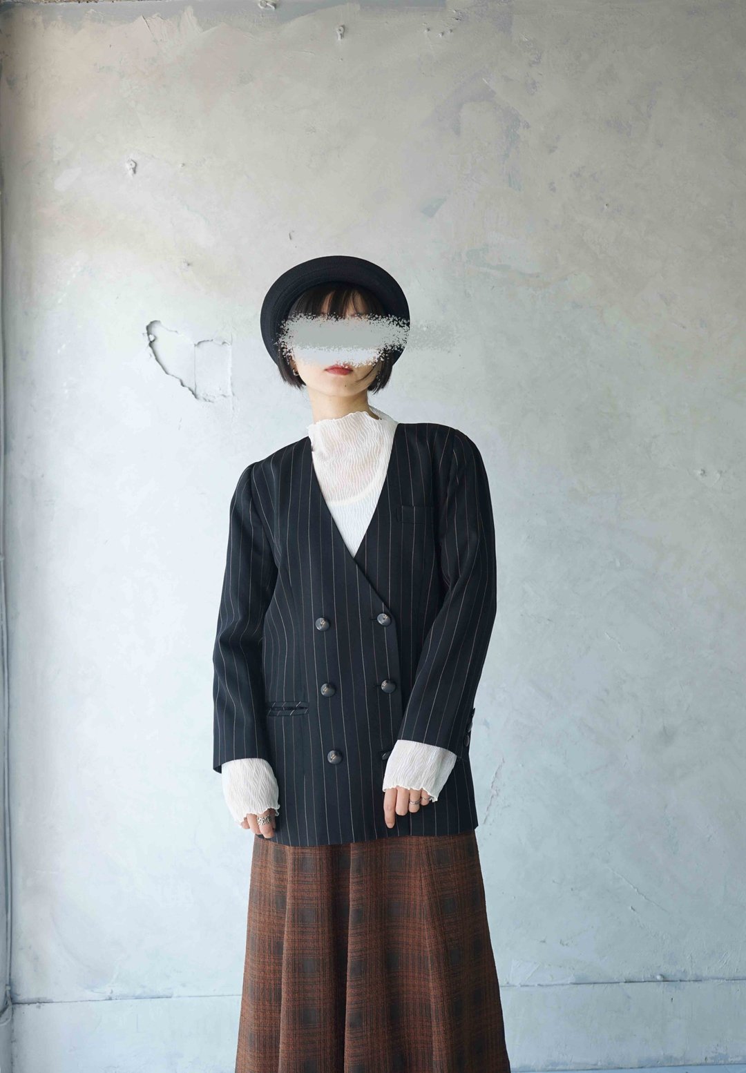 寻宝古着-Leilian俐落黑色毛料V领双排扣西装外套 - 女装西装外套/风衣 - 羊毛 黑色