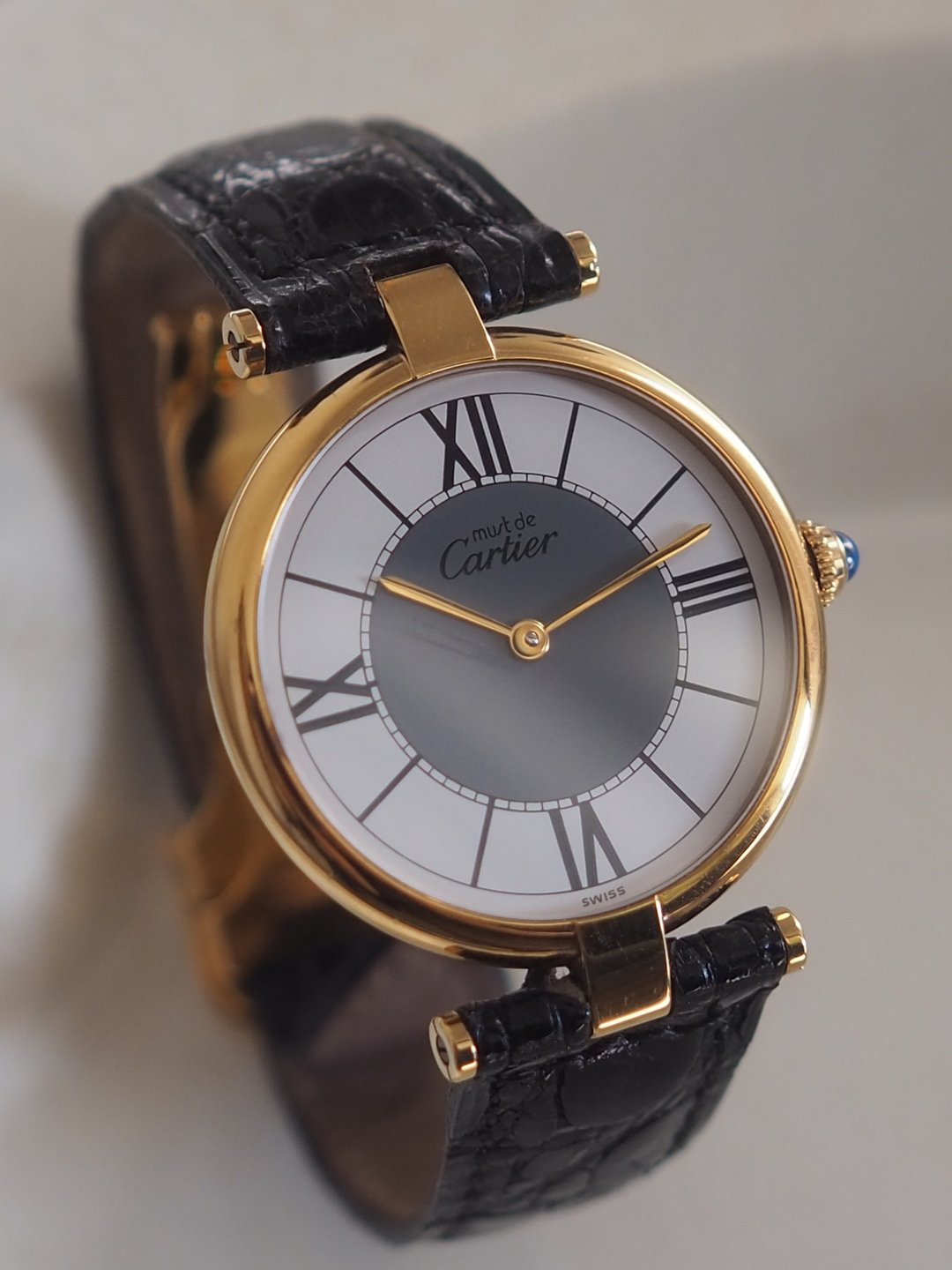 Cartier 卡地亚 Must Vendôme LM 灰面 中性款 男士 古董表 - 男表/中性表 - 纯银 金色