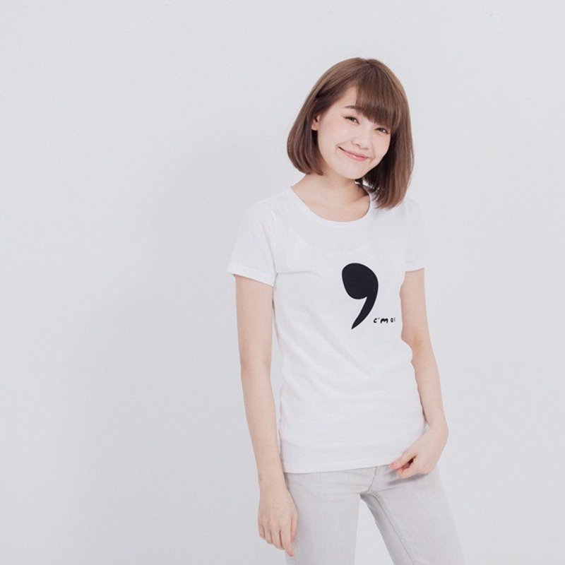 逗点 短袖 蜜桃棉 女T 纯白 - 女装 T 恤 - 棉．麻 白色