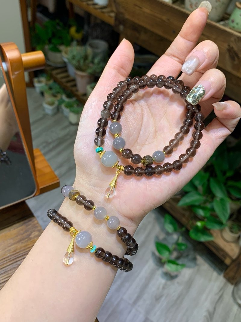 天然烟紫和田玉冰曜石手链 黑色系水晶 消灾辟邪招财开运增强运势 - 手链/手环 - 玉石 