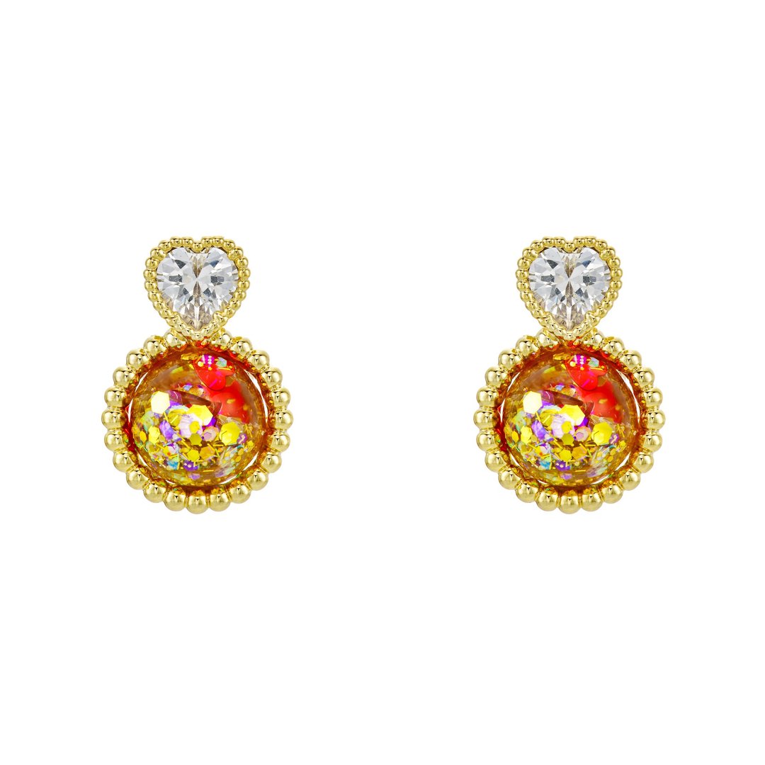 Heart Cubic Snowball Earrings - 耳环/耳夹 - 玻璃 