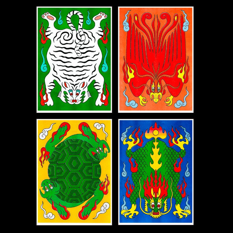 四圣兽组合 A3 Poster - 卡片/明信片 - 纸 红色