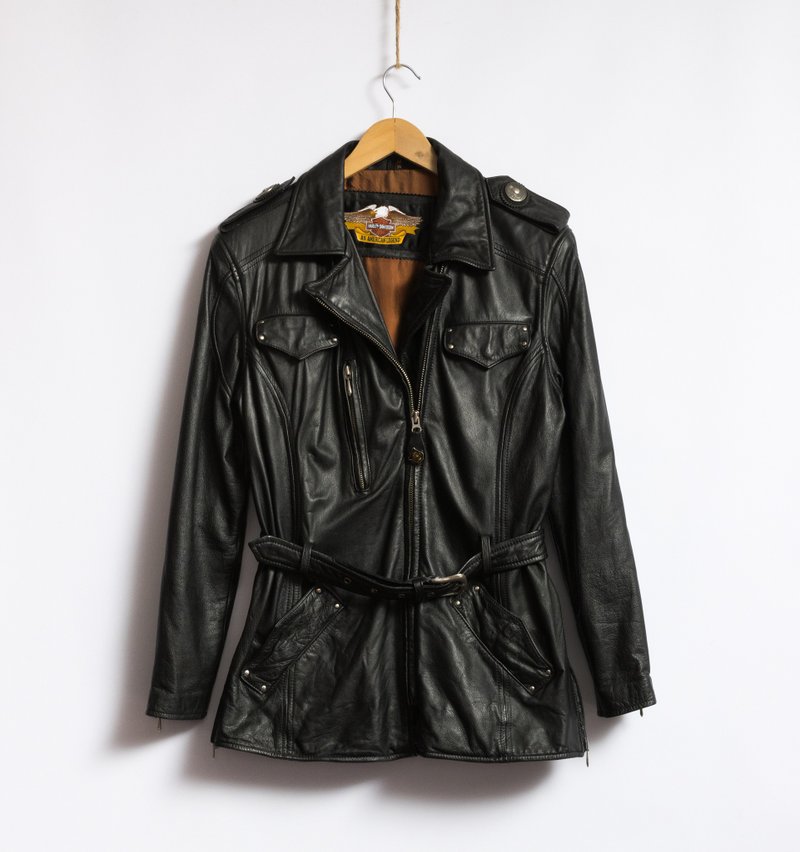 90s Harley Davidson, Harley Jacket, Black Jacket, Leather Jacket - 女装休闲/机能外套 - 真皮 黑色