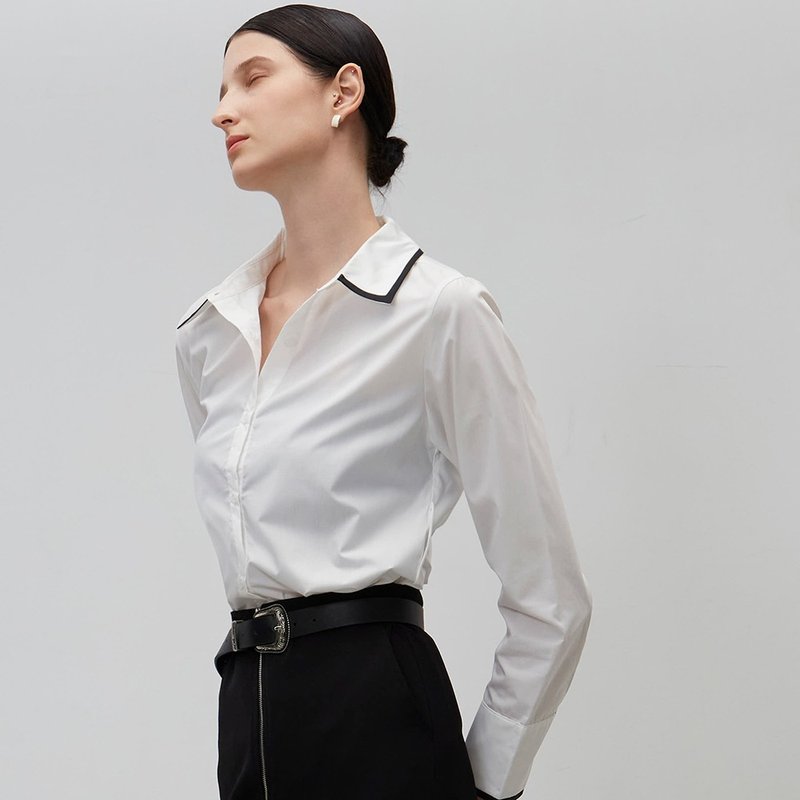 金属环腰封滚边衬衫│Who Cares 台湾服饰品牌 - 女装衬衫 - 棉．麻 白色