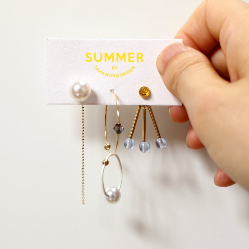 [cosmos -summer] ピアス3点セット - 耳环/耳夹 - 其他材质 金色