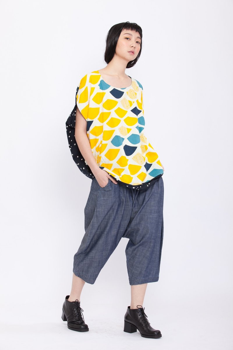 花田蓝牛仔马步宽裤-公平贸易 - 女装长裤 - 棉．麻 蓝色