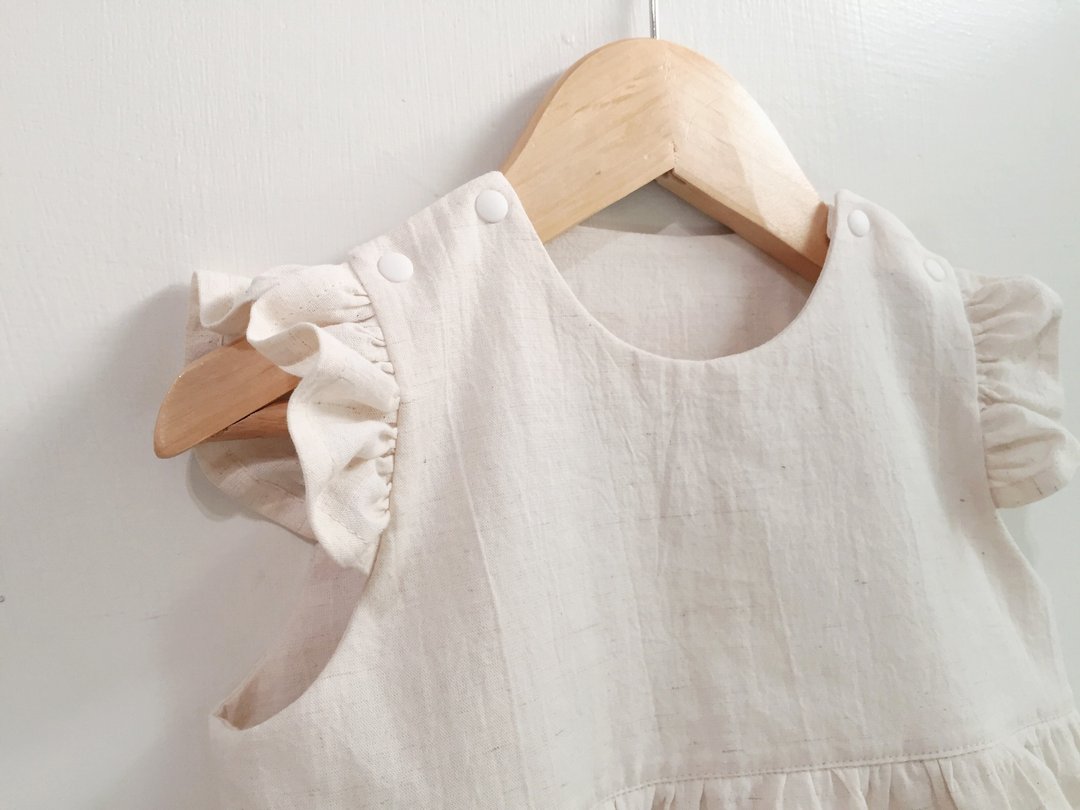手作童衣 - 原色棉麻包屁洋装 / 70-90cm - 包屁衣/连体衣 - 棉 白色
