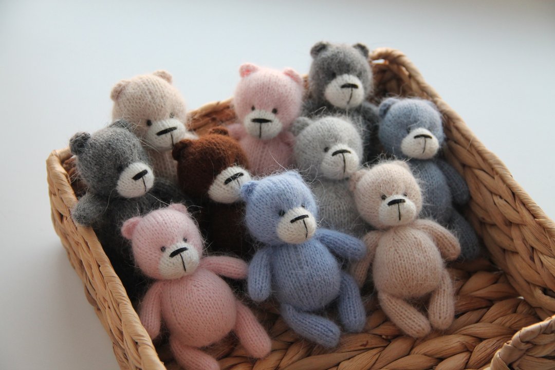 knit teddy bear, newborn boy props toy, teddy bear toy, knit bear doll - 玩具/玩偶 - 羊毛 灰色