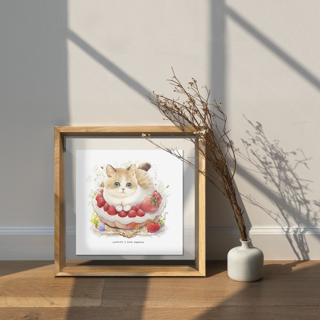 草莓派猫咪/相框画/透明相框/装饰/摆饰/送礼/纪念 - 画框/相框 - 纸 粉红色
