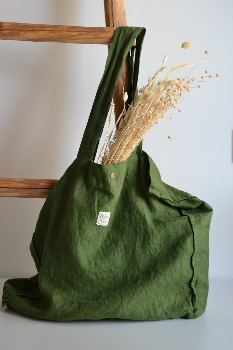 亚麻帆布托特包，可重复使用的购物袋，周末旅行袋，永续 - 手提包/手提袋 - 亚麻 