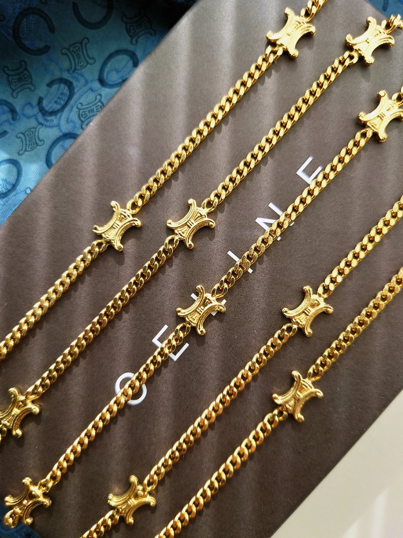 中古真品 CELINE 特长凯旋门链 长颈链项链 手链腰链包包挂件挂饰 - 项链 - 其他金属 金色