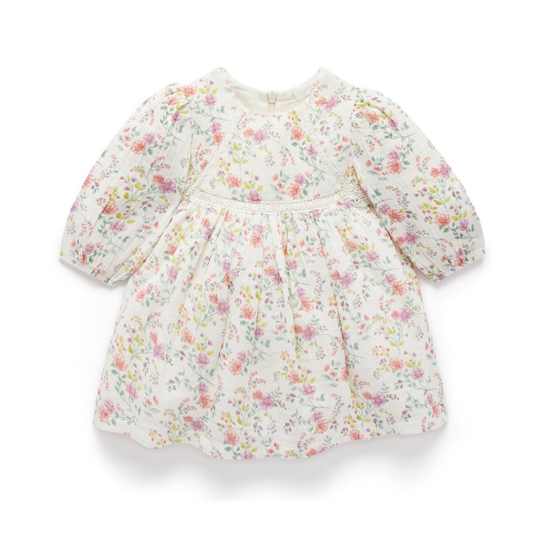 澳洲Purebaby有机棉女童长袖洋装/童装裙 12M-5T 水彩印花 - 童装裙 - 棉 