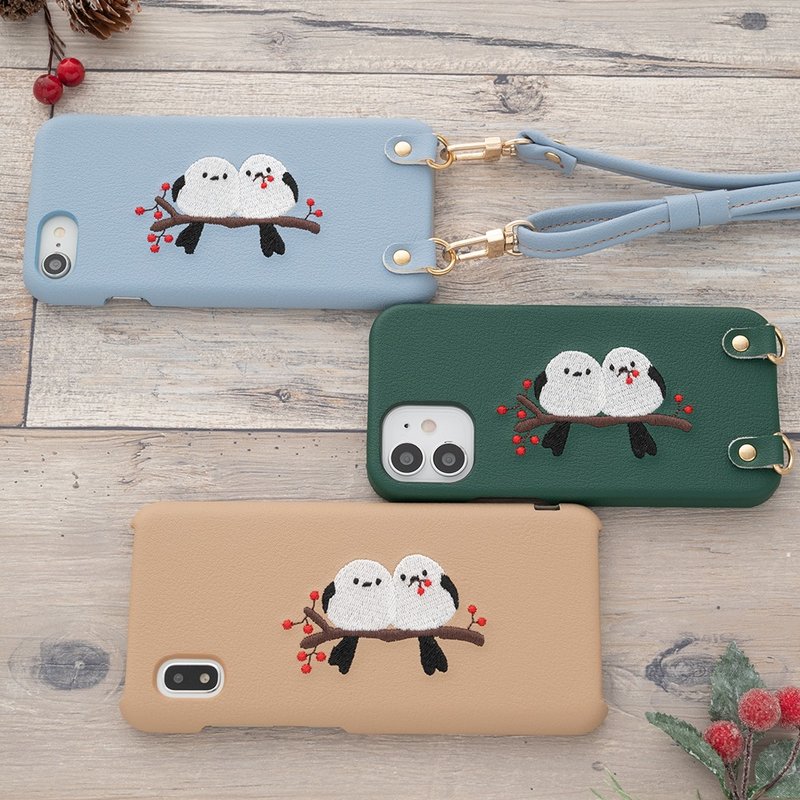 兼容于多种型号的智慧型手机保护壳 [刺绣 Marutto Shimaenaga] 智慧型手机肩绿A195I - 手机壳/手机套 - 真皮 绿色