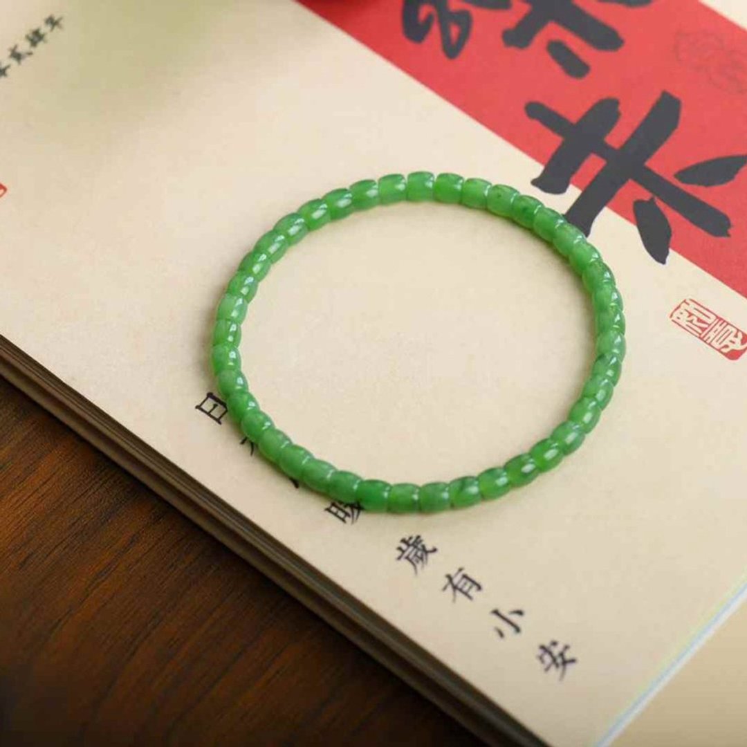 天然新疆和田玉碧玉/  简约款 / 玉石直切手串手环 - 手链/手环 - 玉石 绿色