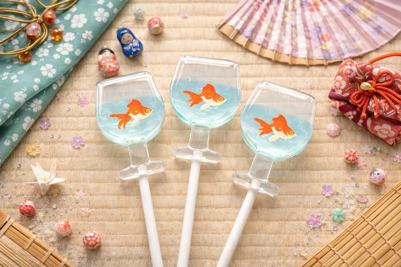 糖雕棒棒糖 - 夏日金鱼杯 - 零食/点心 - 新鲜食材 蓝色