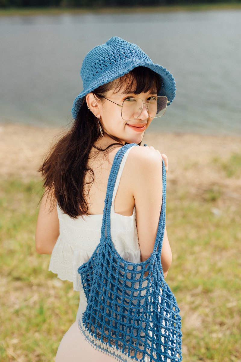Blue Sky  Bucket Crochet Hat - 帽子 - 棉．麻 蓝色