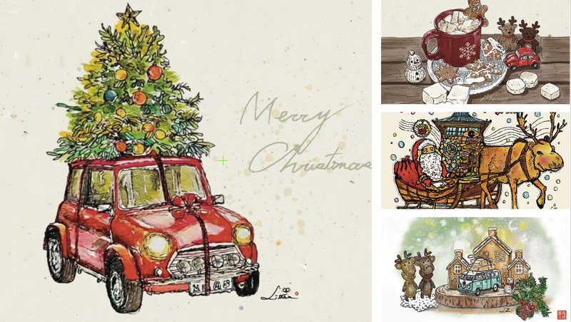 暖心圣诞插画明信片 4 款套组 - 卡片/明信片 - 纸 