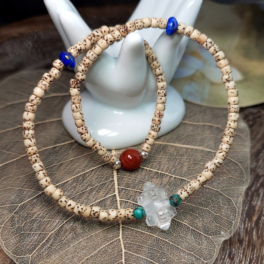 108 念珠 手链 星月菩提 白水晶 金刚杵 绿松石 青金石 阿拉善玛瑙 - 手链/手环 - 宝石 