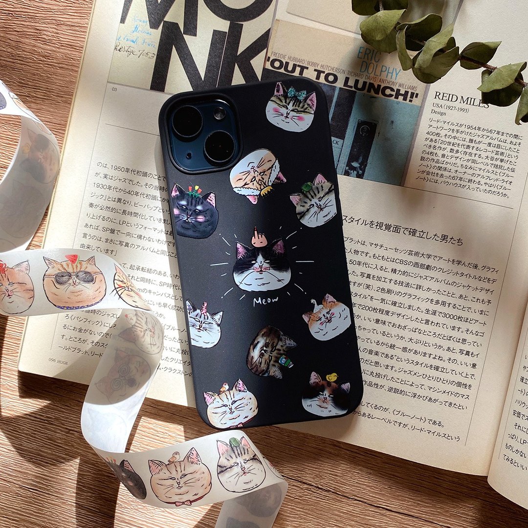 蛋定猫大集合 - iPhone 手机壳 (全软壳) - 手机壳/手机套 - 塑料 黑色