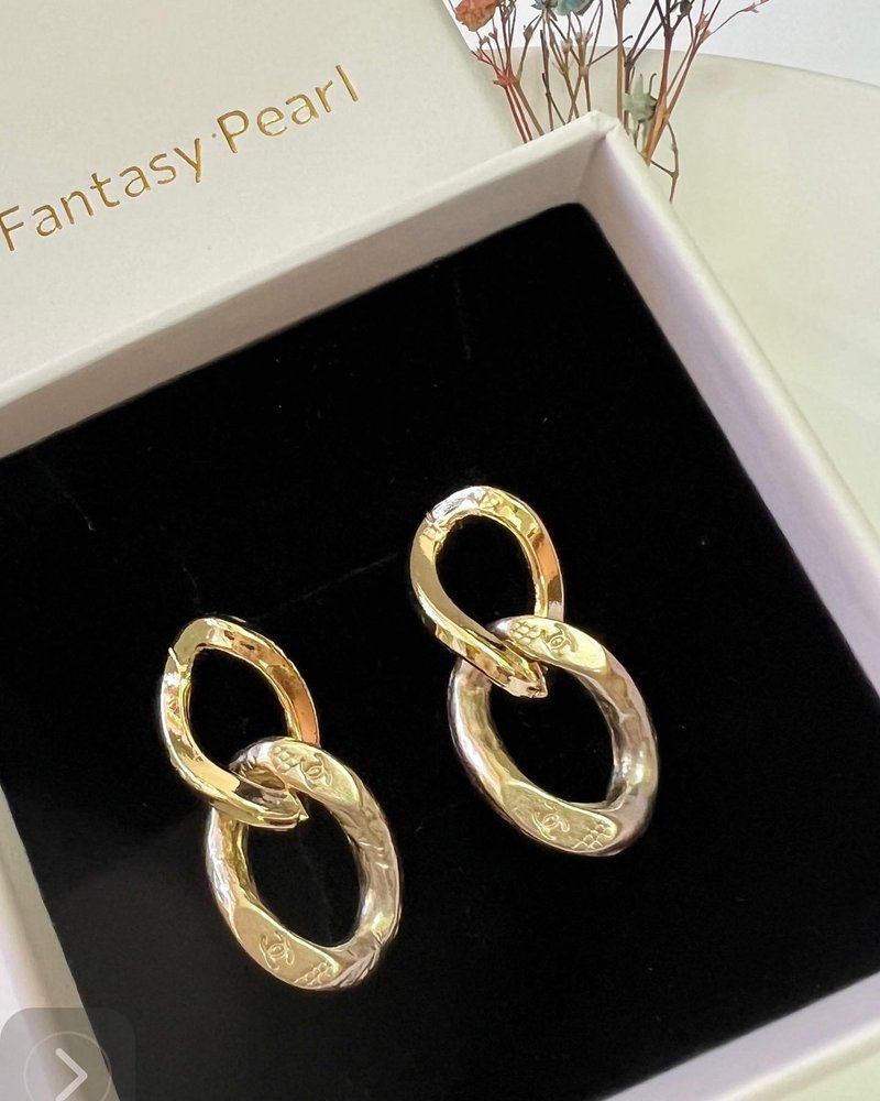 老件新作 小香链条垂坠耳环Reworked - 耳环/耳夹 - 其他金属 