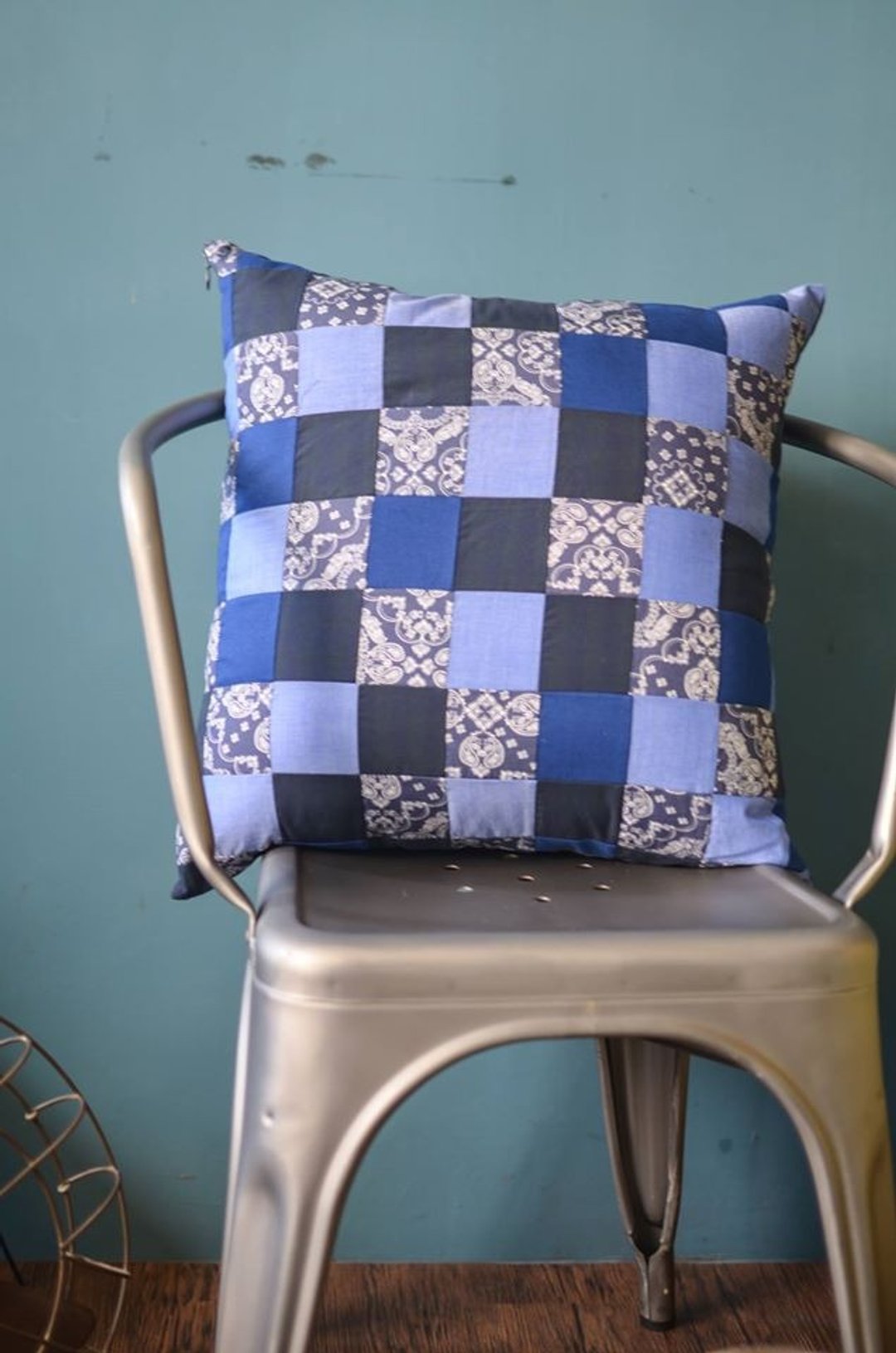 oqLiq - Root - Patchwork Pillow 拼布抱枕 - 枕头/抱枕 - 棉 蓝色