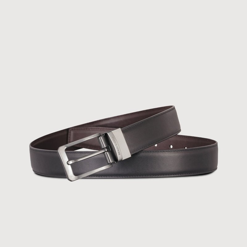 【免费升级送礼包装】简约造型穿针式皮带-银色/BF24S-RO227T-SNK - 皮带/腰带 - 真皮 黑色