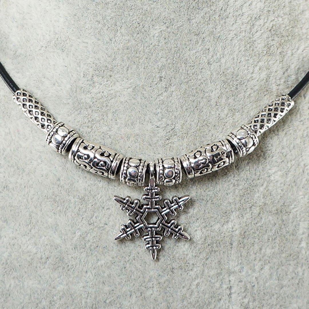 Silver Snowflake Beaded Winter Mood Choker Christmas Charm Necklace Jewelry Gift - 项链 - 其他金属 银色